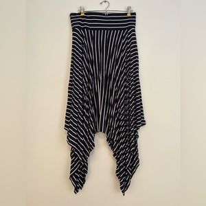 Navy Blue White Striped Handkerchief Hem High Low Wide Waistband Skirt